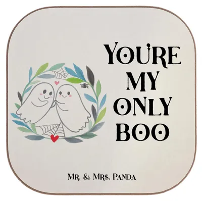 Produktbild von Mr. & Mrs. Panda Holzuntersetzer Gespenster  Liebe  Design - Weiß - Geschenk, Teeuntersetzer, Verliebt, Paar, Tassenuntersetzer, Untersetzer für Gläser, Coaster, Gespenst