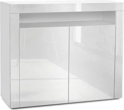 Produktbild von Vladon Kommode Valencia, Germany, Sideboard mit 2 Türen und 1 offenem Fach, Weiß matt/Weiß Hochglanz/Weiß Hochglanz (108 x 92 x 40 cm)