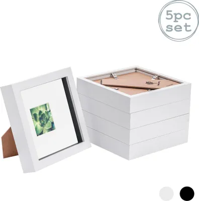 Produktbild von Nicola Spring 5 Stück 6 x 6 3D-Schatten-Kasten-Foto-Rahmen-Set - Craft Anzeigen Bilderrahmen mit 2 x 2 Montieren - Glas Aperture - Weiß