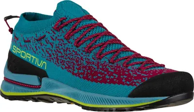 Zustiegsschuh "TX2 Evo Woman" von La Sportiva in Türkis und Lila mit rutschfester Sohle.