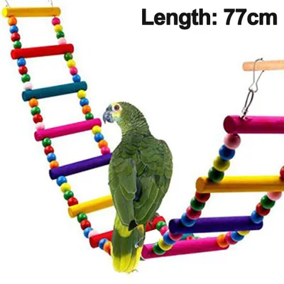Produktbild von Vogelspielzeug Leiter 11 Stufen, Bunte Naturholz-Seil-Leiter Mit Schaukelbrücke, Für Papageien Und Wellensittiche Im Käfig