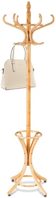 Produktbild von Kleiderstaender Holz, Garderobenstaender mit Haken, Jackenstaender Standgarderobe Garderobe, Farbwahl (Natur)