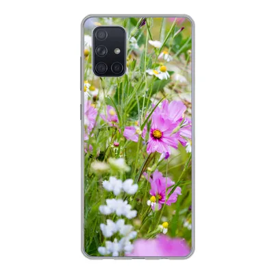 Produktbild von MuchoWow® Handyhülle Schutzhülle Hülle für Samsung Galaxy A51 Blumen - Natur - Grün - Gras - Lila - Weiß Silikon Softcase Handy Hülle - Schutzabdeckung