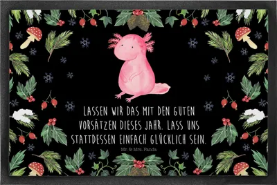 Produktbild von Mr. & Mrs. Panda Eingangsteppich Axolotl Glücklich 50 x 75 cm - Schwarz - Geschenk, Fussmatte, Fußabstreifer, fußmatte, Türmatte, Bodenvorleger, Schmutzmatte, Weihnachten