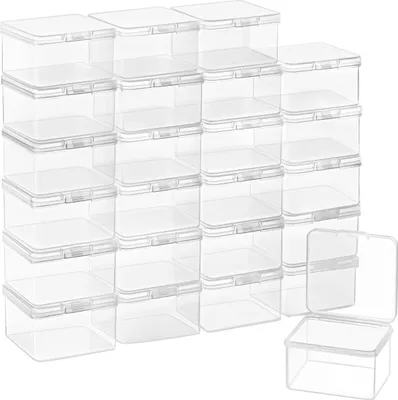 A stack of clear plastic storage boxes with lids.
