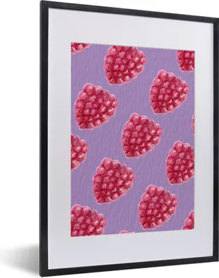 Produktbild von MuchoWow® Gerahmtes Poster Himbeeren - Obst - Violett 30x40 cm - Poster mit Schwarzem Bilderrahmen Wandposter Rahmen Foto Bilder - Wandposter Schlafzimmer