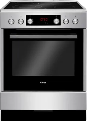 Produktbild von Amica SHC 914 100 E, Freistehender Herd, Schwarz, Silber, Tasten, Drehregler, Silber, Vorderseite, Keramik
