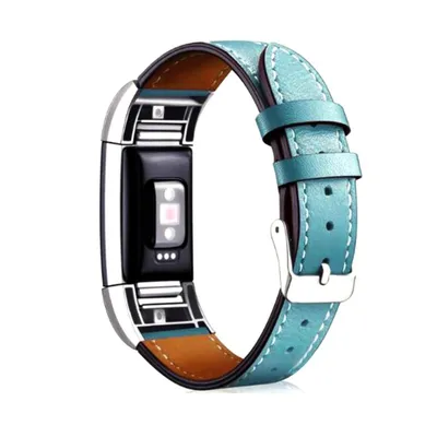 Produktbild von Armband kompatibel mit Fitbit Charge 2 Uhrenarmband weich Leder Lederarmband mit Metallschnalle verstellbar klassisches Ersatzarmband BLAU / PETROL