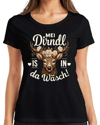 Immagine prodotto di Maglietta Mei Dirndl is in da Wäsch  Wiesn Tracht Hirsch Bayeris Donna, Nero, XL