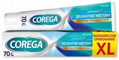 Produktbild von Corega Super Mocny Delikatnie Miętowy krem mocujący do protez zębowych, 70 g