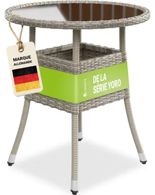 Produktbild von Juskys Polyrattan Gartentisch Yoro rund - wetterfest Ø 60 cm Outdoor Tisch - Grau