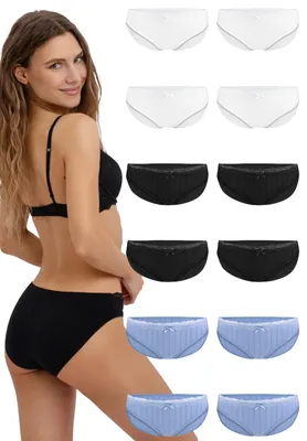 Produktbild von Fabio Farini - 12 Stück Damen Unterhosen Panty - Frauen Hipster Unterwäsche aus Baumwolle Stoff mit unauffällig Struktur sowie dezenter Spitze am Bund