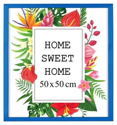 Obrázok produktu pre MG Design, modrý rám na obrázky, 50 x 50 cm – vyrobený z prírodného dreva s akrylovým sklom, určený na zavesenie aj na postavenie, vhodný na fotografie, plagáty a puzzle