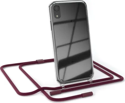 Produktbild von EAZY CASE Handykette für Apple iPhone XR, Clear Case aus Silikon, mit Umhängeband, abnehmbare Endstücke, Handyband in Rot