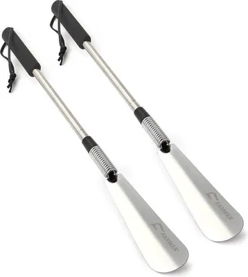 Image de Unyqoos® Lot de 2 cornes à chaussures télescopiques, de 40 à 78 cm, en acier inoxydable – réglables grâce à un système à ressort, pour femmes, hommes, enfants et personnes âgées