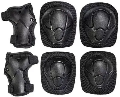 Produktbild von Kinderkniebeschermers - Set für Inline-Skater - Schutz für Kinder und Erwachsene - 6-teilig - große Schutzhüften (schwarz)