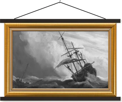 Produktbild von MuchoWow® Textilposter Kunst - Maler - Bilderrahmen - Gold 120x80 cm mit schwarzem Rahmen - Wanddeko