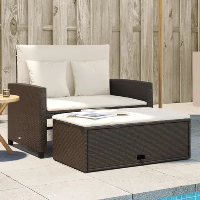 Produktbild von Gartensofa mit Kissen 2-Sitzer Braun Poly Rattan