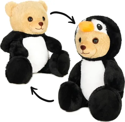 Produktbild von BRUBIES Teddy Pinguin - 25 cm Teddybär im Pinguinkostüm mit Kapuze - Kuscheltier Geschenk für Kinder - Plüschtier für kuschelige Abenteuer