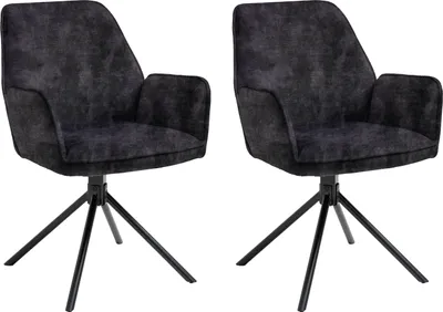 Produktbild von byLIVING Esszimmerstuhl 2er Set Blair / Vintage-Samt anthrazit / Gestell Metall schwarz / Sitzschale 360° drehbar / Esszimmerstuhl / Wohnzimmerstuhl / B 57, H 89, T 61 cm