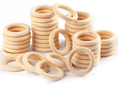 Image de Anneaux en bois naturel, 60 mm, non traités, 30 pièces, pour travaux de macramé et de bricolage
