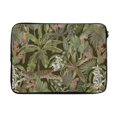 Produktbild von MuchoWow® Laptop Hülle 13 Zoll Dschungel - Tiere - Vintage - Muster Laptoptasche - Laptophülle - Sleeve - Rundumschutz
