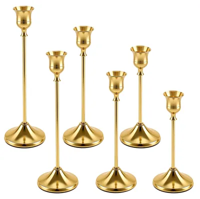 6 goldene Vintage-Kerzenhalter aus Metall, 17/20/23 cm