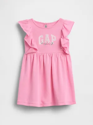 Produktbild von GAP Baby Sweatshirtkleid 2 Jahre ärmellos mit Blumenmotiv, Rundhalsausschnitt und Logo