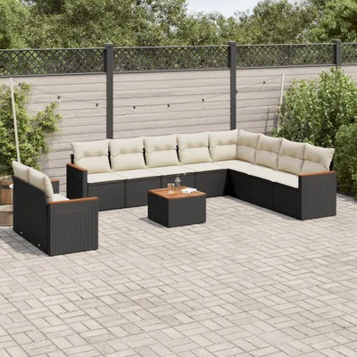Produktbild von 11-tlg. Garten-Sofagarnitur mit Kissen Schwarz Poly Rattan 3258521