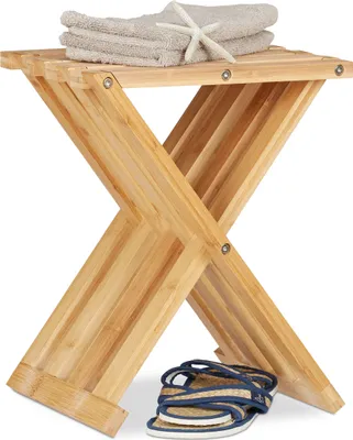 Produktbild von Relaxdays Klapphocker Bambus, natürliche Optik, niedrig, platzsparend faltbar, Hocker für Kinder, HBT 42x32x27cm, natur