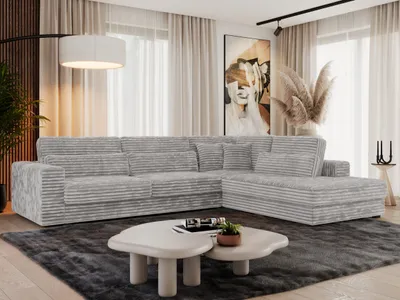 Produktbild von MKS MEBLE Ecksofa Sofa L-Form Hellgrau Cord, Wohnlandschaft L-Form, Couch L Form, Sofagarnitur Couchgarnitur Polsterecke, Breite: 316 cm - Savona L - Hellgrau Cord - Rechts