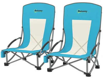 Produktbild von Campingstuhl, Klappstuhl, Gartenstuhl, Strandstuhl – Set aus 2 – Mit Netzrücklehne – Inklusive Getränkehalter