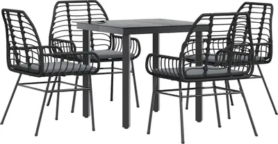 Immagine prodotto di vidaXL set da pranzo da giardino 5 pezzi con cuscini in vetro nero poly rattan