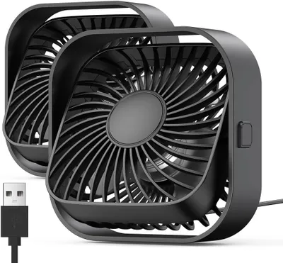 Produktbild von TOPK USB Ventilator 2 Stück Mini Tischventilatoren leiser Betrieb, USB Powered Tischventilator, 3 Geschwindigkeiten und 360° drehbarer Kopf für Home