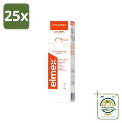 Immagine prodotto di 25 tubetti di dentifricio Elmex Anti-carie Original, 75 ml ciascuno - confezione da 25 pezzi