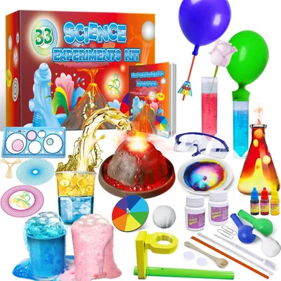 Produktbild von Experimentierkasten Wissenschaftskasten Chemiekasten - 33 Experimente - Für Kinder - Mit Handbuch - Vulkan Lavalampe Schaumfontäne