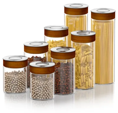 Productafbeelding van Arendo voorraadglazen, set van 8: 2 glazen van 750, 1000, 1300 en 1700 ml, gemaakt van borosilicaatglas, met luchtdichte vacuümdeksels. Voorraadcontainers, 8 stuks, transparant