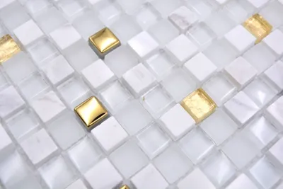 Produktbild von Handmuster Mosaikfliese Glas Naturstein Mosaik Stein EP mix weiß gold Fliesenspiegel MOS92-640_m
