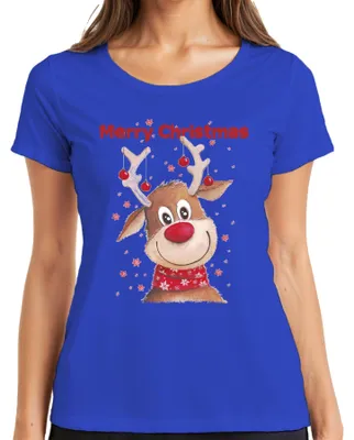 Immagine prodotto di Buon Natale, simpatica renna - Regalo di Natale Maglietta natalizia da donna, blu, XL