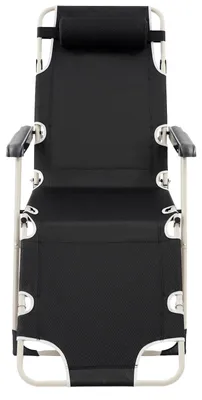 Obrázok produktu pre Sklopné relaxačné kreslo – chaise longue – nastaviteľné v 3 polohách, čalúnené, uhlíková oceľ + plátno, nosnosť do 100 kg, opierka chrbta 83 cm – čierna