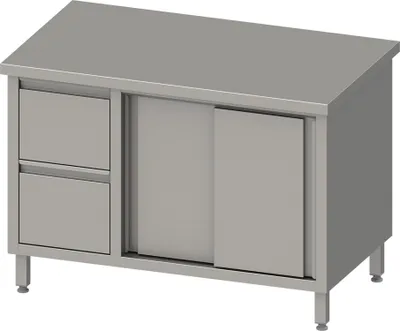 Produktbild von Arbeitsschrank mit Schiebetüren 2000x700x850 mm, mit 2er Schubladenblock links, ohne Aufkantung, verschweißt