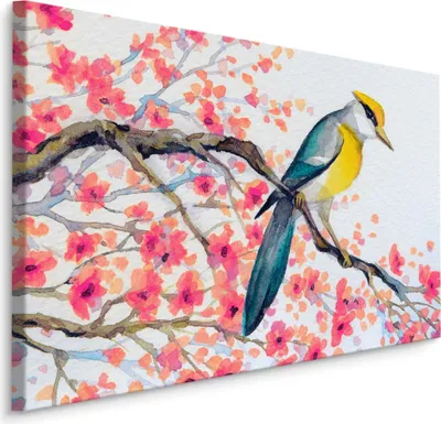 Produktbild von Fabelhaftes Canvas LEINWAND BILDER 120x80 cm XXL Kunstdruck Vogel Baum Blumen Aquarell