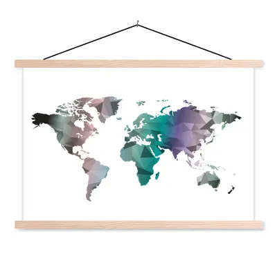 Produktbild von MuchoWow® Textilposter Weltkarte - Abstrakt - Farben - Kinder - Jungen - Mädchen 60x40 cm mit holzfarbenen Rahmen - Bilder