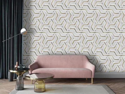 Produktbild von Vlies Fototapete Abstrakt 400x280 cm Tapeten Wandtapete XXL goldene Linien Mosaik weiß f-B-10047-a-a