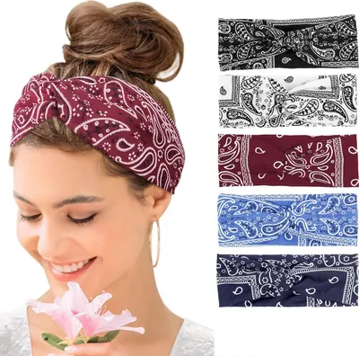 Produktbild von 5x Damen Stirnband Boho Stil, Breites, elastisches Haarband, A0547