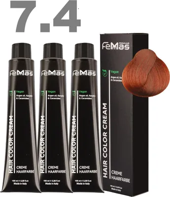 Produktbild von FemMas Haarfarbe mit Arganöl Mittelbl. Kupfer 7.4  | 3 x100 ml