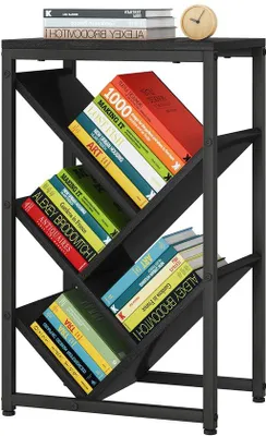 Productafbeelding van Unyqoos® Boekenkast in boomvorm, vrijstaand met 5 planken – 37,5 x 23 x 64 cm, gemaakt van spaanplaat en met een metalen frame, ruimtebesparend voor woonkamer, kantoor en slaapkamer