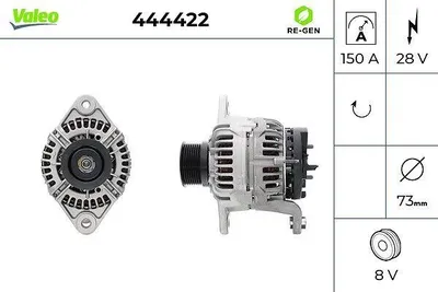 Produktbild von VALEO 444422 Lichtmaschine Generator LiMa 150A 28V für VOLVO FH III FH FMX FM III FH II