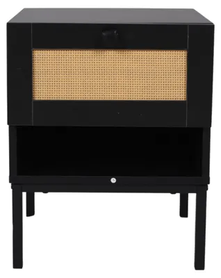Image de SensaHome - Table de chevet Japandi 4 pieds - Antique avec plateau en rotin - 40x40x50cm - 8,7 kg - Noir