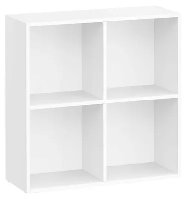 Zdjęcie produktu dla Półka na książki z 4 przegródkami – regał magazynowy – płyta wiórowa i MDF, kolor biały – wymiary: 24 x 66 x 66 cm